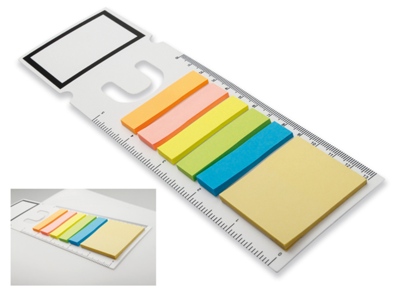 GARAN plastic bookmark with ruler and colored post-its., White