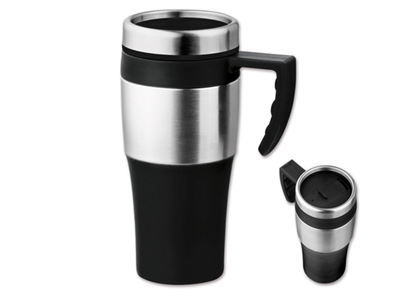 DONNIE double wall thermomug made of stainless steel and plastic, 375 ml, Black