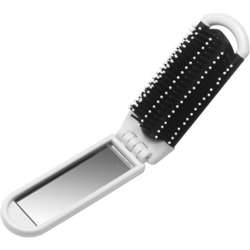 Foldable hair brush with mirror