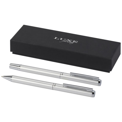 Lucetto recycled aluminium ballpoint and rollerball pen gift set