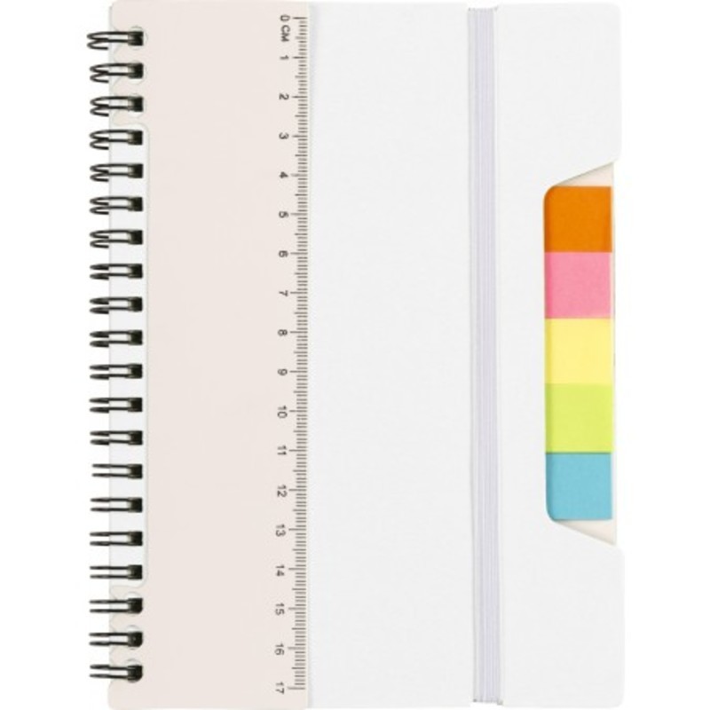 Wire bound notebook with ruler and sticky notes