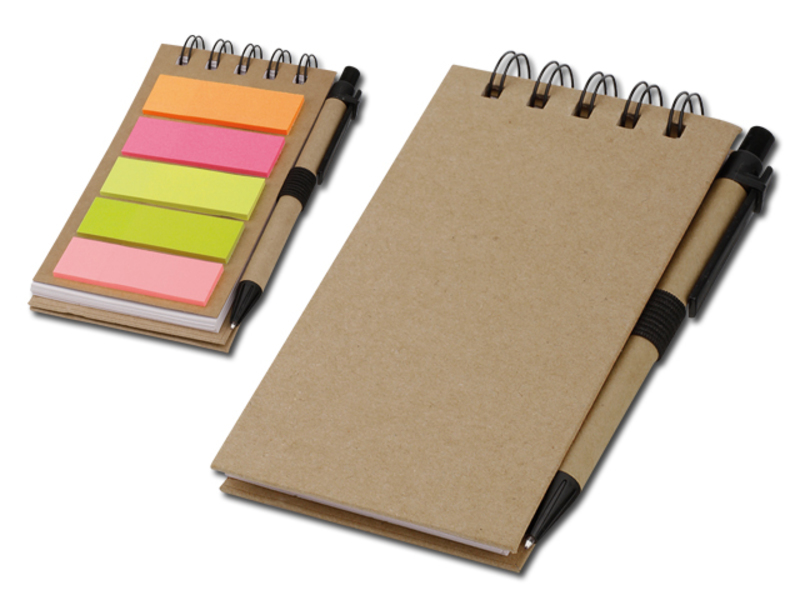 ALF notebook with sticky notes and ball pen, blue refill, Natural