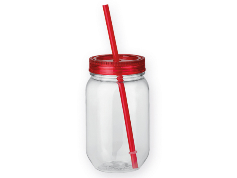 STRAW plastic bottle with straw, 550 ml, Red