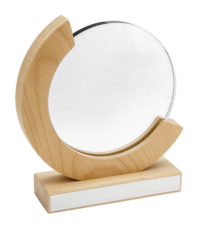 TROFEO VETRO DIAM.150 MM SUPPORTO LEGNO