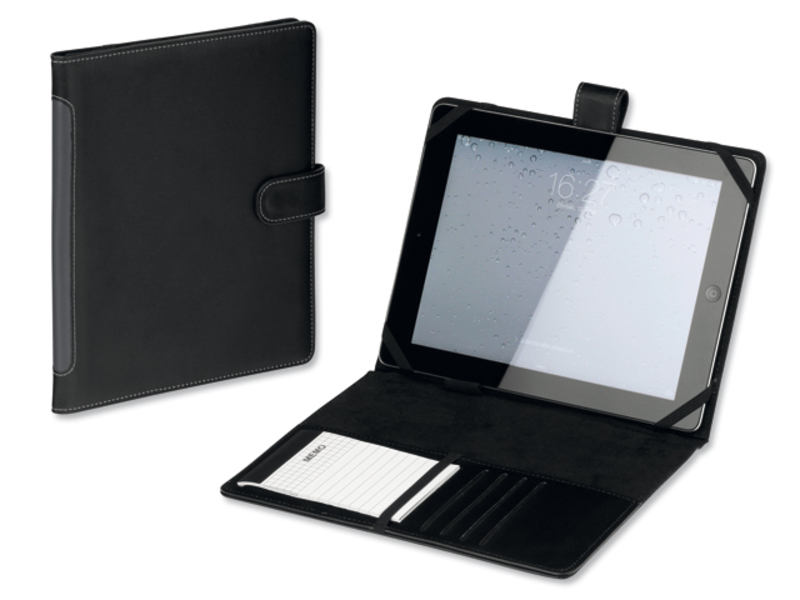 TABLETO iPad sleeve from leather imitation with notepad, Black