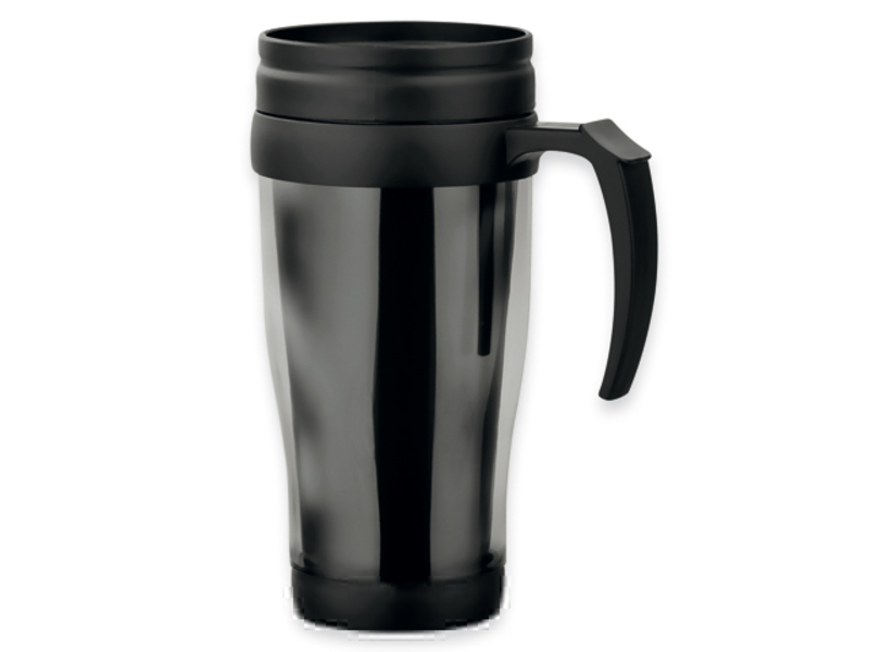 BRASCO plastic double wall thermomug, 400 ml, Black