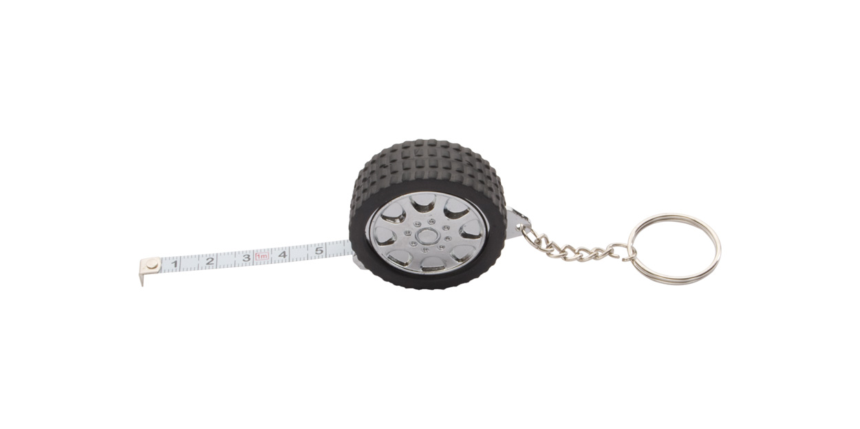 Wheel keyring with tape measure