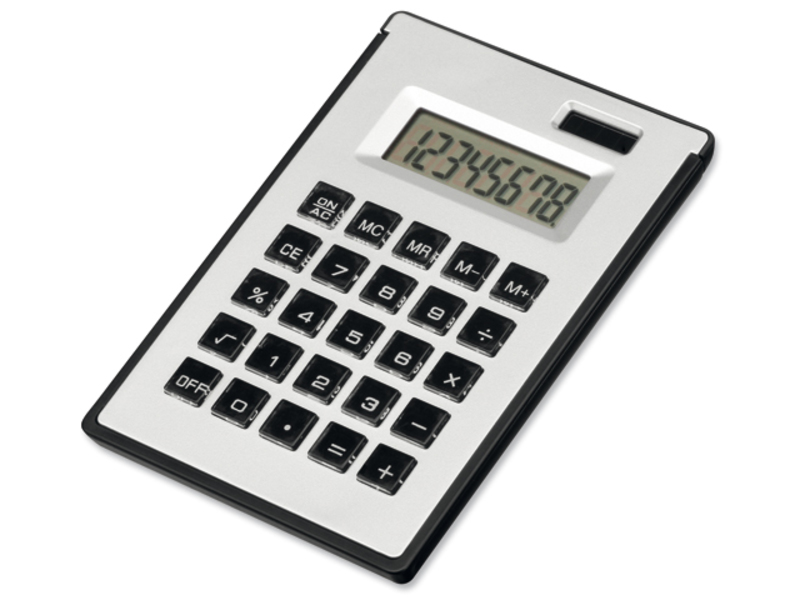 ZIGGY dual calculator with 8 dial display, sticky notes and ball pen, Satin silver