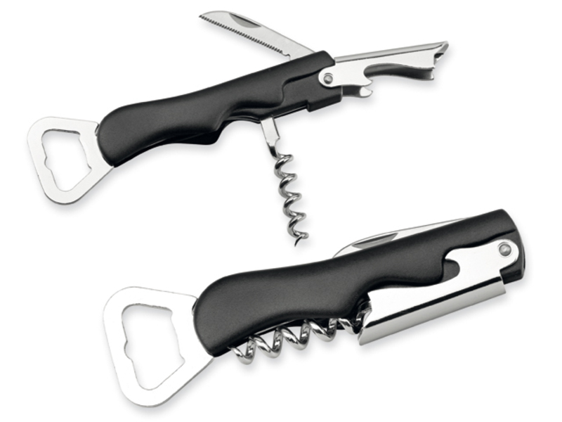 BOTLER wine opener with knife and bottle opener, Black