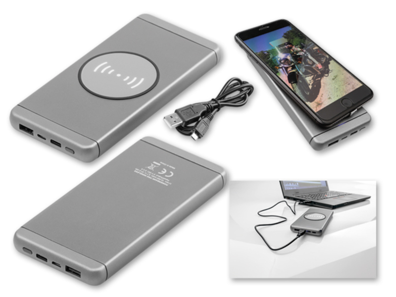 CARGADOR backup battery with wireless charge and 10 000 mAh cap, Silver